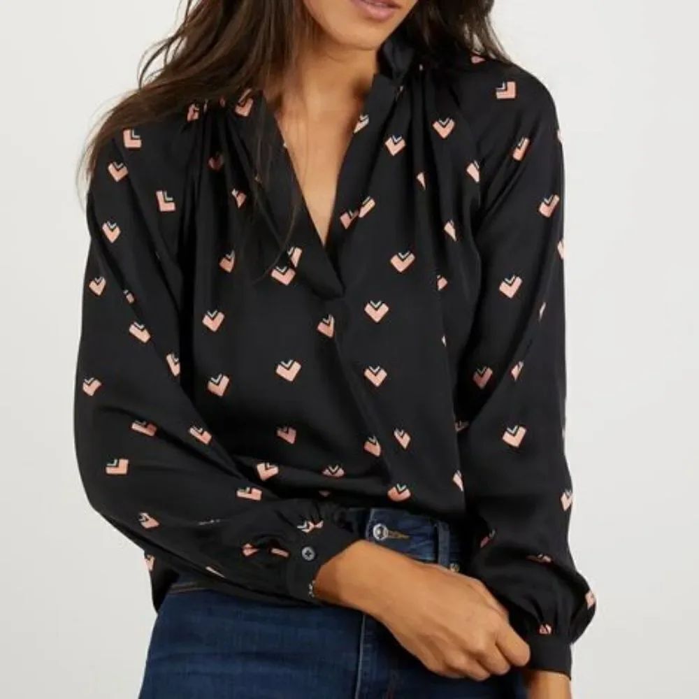 Tucker Long Sleeve Polo Blouse Rose Knows in Stretch Georgette Silk Top